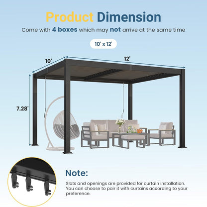 Pergola 10' X 12' with Aluminum Frame and Adjustable Louvered Roof